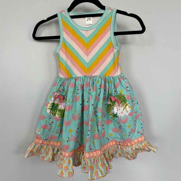 Wild Flowers Striped Flamingo Print Dress Size 6 - Picture 1 of 5